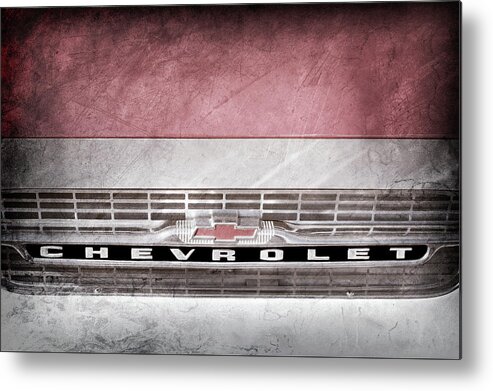 1961 Chevrolet Corvair Pickup Truck Grille Emblem Metal Print featuring the photograph 1961 Chevrolet Corvair Pickup Truck Grille Emblem -0130ac by Jill Reger