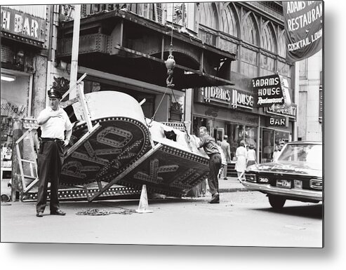Boston Metal Print featuring the photograph 1965 Removing RKO Theater Sign Boston by Historic Image