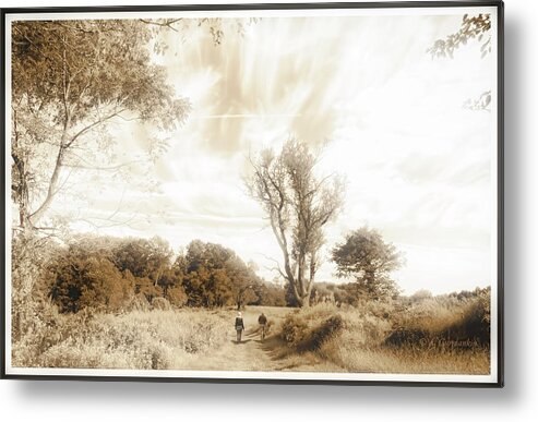 Hikers Metal Print featuring the photograph A Walk Through a Meadow Montgomery County Pennsylvania #2 by A Macarthur Gurmankin