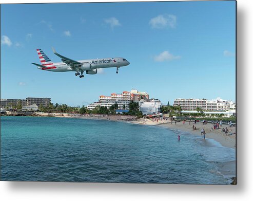 American Airlines Metal Print featuring the photograph American Airlines landing at St. Maarten #2 by David Gleeson