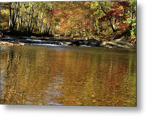 Water Metal Print featuring the photograph Creek water flowing through woods in autumn #2 by Emanuel Tanjala