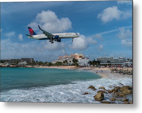 Delta Air Lines Metal Print featuring the photograph Delta Air Lines landing at St. Maarten #2 by David Gleeson