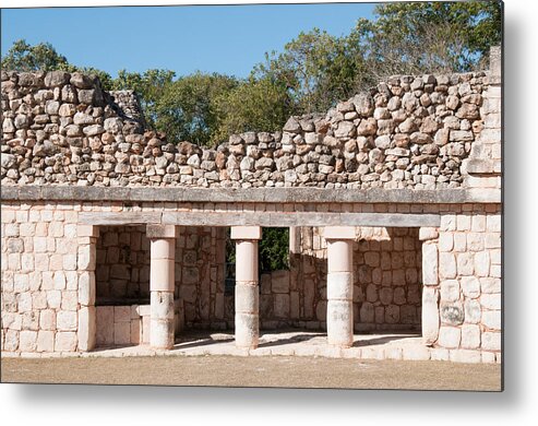 Mexico Yucatan Metal Print featuring the digital art Detail of the magicians House in Uxmal #2 by Carol Ailles