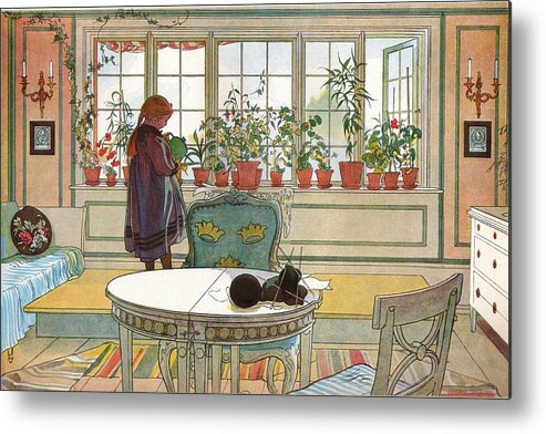 Carl Larsson Metal Print featuring the painting Flowers on the Windowsill by MotionAge Designs