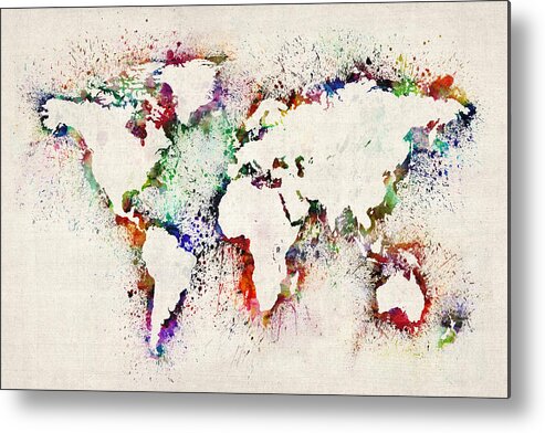 Map Of The World Metal Print featuring the digital art Map of the World Paint Splashes by Michael Tompsett