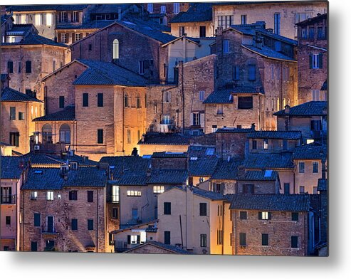Ancient Metal Print featuring the photograph Old building background at night Siena Italy #2 by Songquan Deng