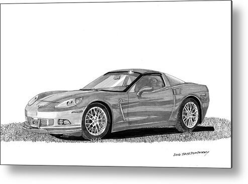 American Muscle Cars Metal Print featuring the painting Corvette Roadster, Silver Ghost by Jack Pumphrey