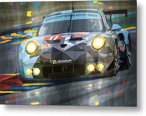 Automotive Metal Print featuring the digital art 2015 Le Mans GTE-Am Porsche 911 RSR by Yuriy Shevchuk