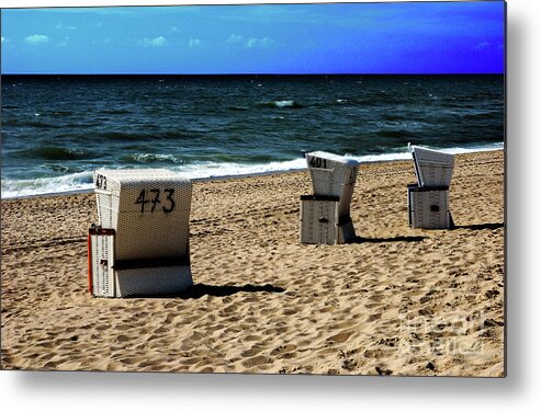 Beach Metal Print featuring the photograph 3 Beach Chairs by Hannes Cmarits