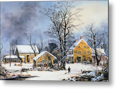  Metal Print featuring the painting Currier & Ives Winter Scene #3 by Granger