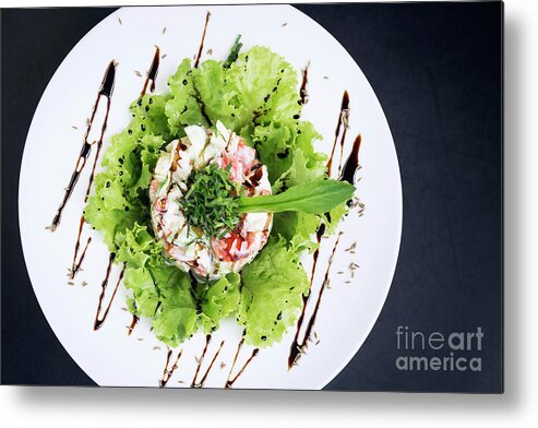 Apple Metal Print featuring the photograph Gourmet Fusion Seafood And Apple Celery Salad With Wasabi Mayo #3 by JM Travel Photography