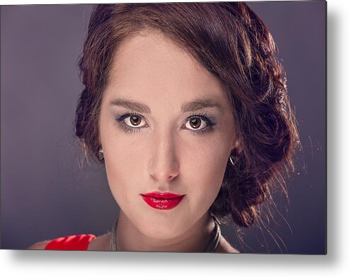 Background Metal Print featuring the photograph Lady in Red #3 by Peter Lakomy