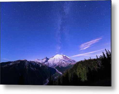 Landscape Metal Print featuring the photograph Mt.Rainier with Milky way #3 by Hisao Mogi