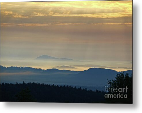 Scenery Metal Print featuring the photograph Wooded hills in the morning sun and fog #3 by Michal Boubin