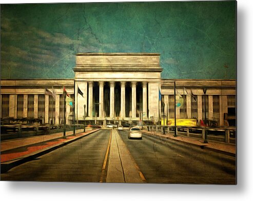 Car Metal Print featuring the mixed media 30th Street Station Traffic by Trish Tritz
