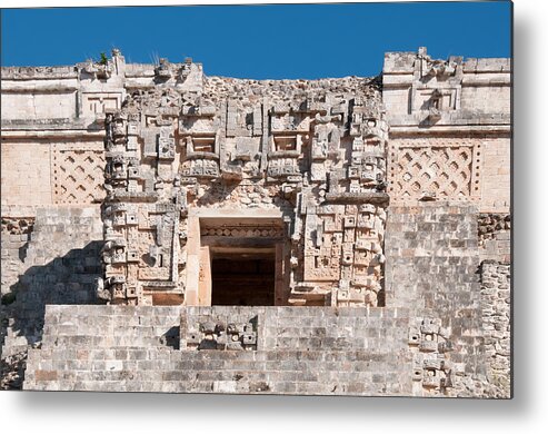 Mexico Yucatan Metal Print featuring the digital art Detail of the magicians House in Uxmal #4 by Carol Ailles