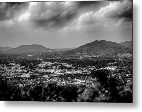 B&w Metal Print featuring the photograph Roanoke City as seen from Mill Mountain Star at dusk in Virginia #4 by Alex Grichenko