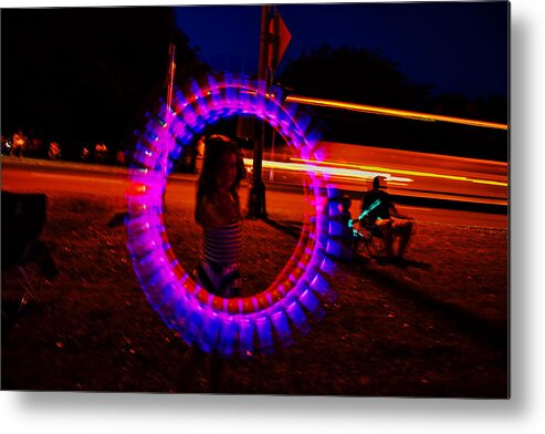 Fourth Of July Metal Print featuring the photograph 4th Of July - Glow Sticks On A String by George Bostian