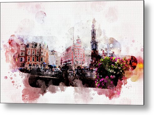 Dutch Metal Print featuring the digital art City Life In Watercolor Style #3 by Ariadna De Raadt