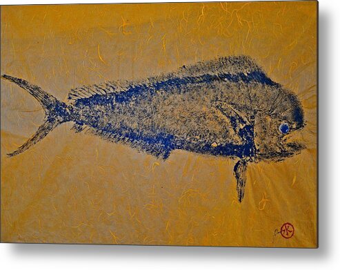 Gyotaku Metal Print featuring the mixed media Gyotaku - Mahi Mahi - Dorado - Dolphinfish #6 by Jeffrey Canha