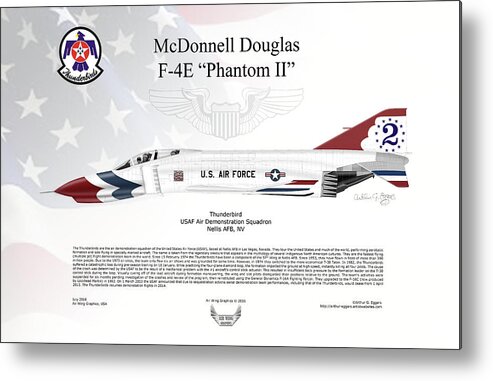 Mcdonnell Douglas Metal Print featuring the digital art McDonnell Douglas F-4E Phantom II Thunderbird FLAG BACKGROUND #1 by Arthur Eggers