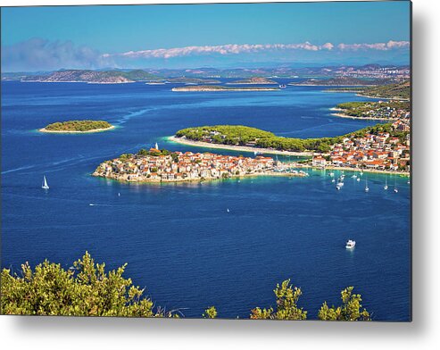 Primosten Metal Print featuring the photograph Adriatic tourist destination of Primosten aerial panoramic archi #9 by Brch Photography