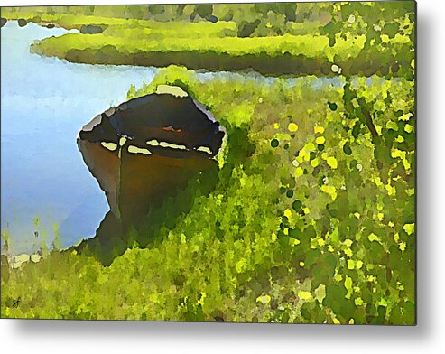 Boat Metal Print featuring the mixed media A day at the Pond by Shelli Fitzpatrick