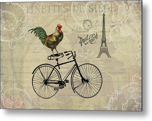 Roosters Metal Print featuring the digital art A Rooster in Paris by Peggy Collins