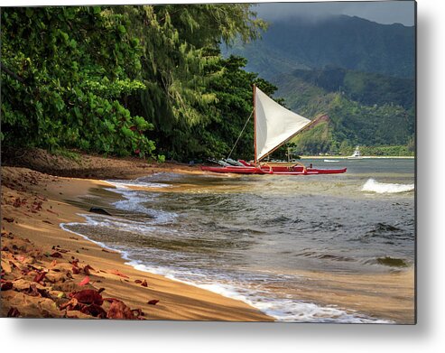 Sailboat Metal Print featuring the photograph A Sailboat In Hanalei Bay by James Eddy