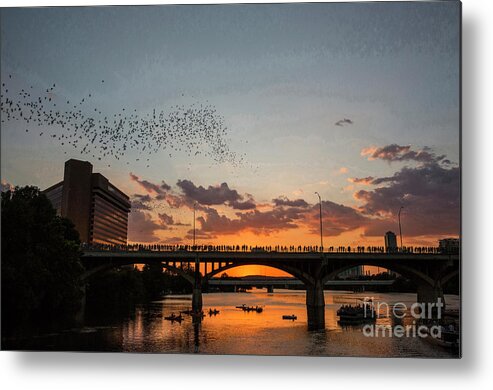 Bats Metal Print featuring the photograph A spectacular sunset finds 1.5 million bats soaring into the sky at sunset by Dan Herron
