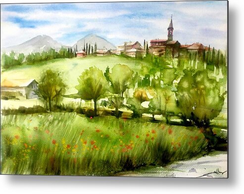 Nature Metal Print featuring the painting A view from Tuscany by Katerina Kovatcheva