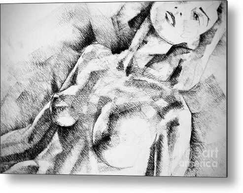 Drawing Metal Print featuring the drawing Abstract Girl Portrait Drawing by Dimitar Hristov