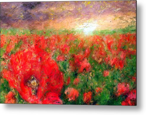 Rafael Salazar Metal Print featuring the mixed media Abstract Landscape of Red Poppies by Rafael Salazar