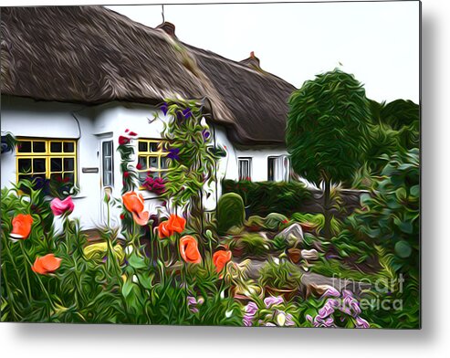 Adare Cottages Landscape Ireland Irish Cottage Scenic Flowers Country View Garden Metal Print featuring the photograph Adare Cottages by Andrew Michael