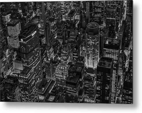 Times Square Metal Print featuring the photograph Aerial New York City Skyscrapers BW by Susan Candelario