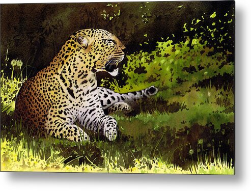 Leopard Metal Print featuring the painting African Leopard by Paul Dene Marlor