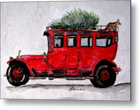 Antique Cars Metal Print featuring the painting After The Fox Tally Ho Ho Ho by Angela Davies