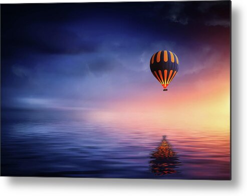 Parachute Metal Print featuring the photograph Air ballon at lake by Bess Hamiti