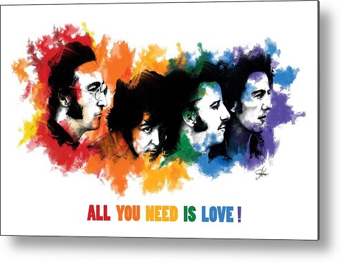 The Beatles Metal Print featuring the drawing All You Need Is Love by Ryan Anderson