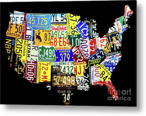 Us License Plate Map Metal Print featuring the photograph United States License Plate Map by M G Whittingham