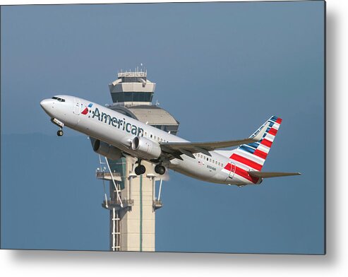 American Airlines Metal Print featuring the photograph American Airlines Boeing 737-800 Taking Off from LAX by Erik Simonsen