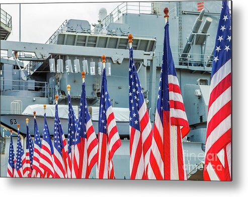 Pearl Harbor Metal Print featuring the photograph American flags Missouri by Benny Marty