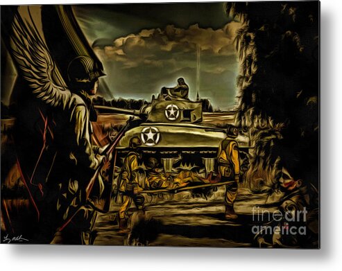 Soldier Metal Print featuring the digital art Angels on the battlefield - Oil by Tommy Anderson