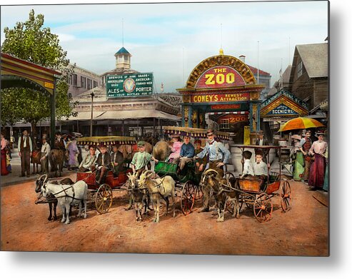 Self Metal Print featuring the photograph Animal - Goats - Coney Island NY - Kid rides 1904 by Mike Savad