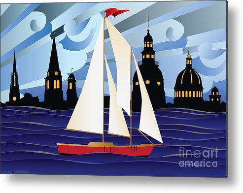 Annapolis Metal Print featuring the digital art Annapolis Skyline Red sail boat by Joe Barsin