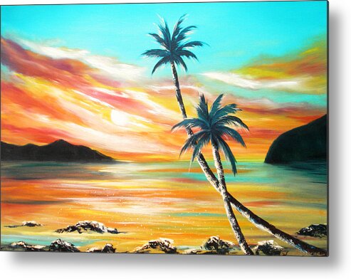 Sunset Metal Print featuring the painting Another Sunset in Paradise by Gina De Gorna