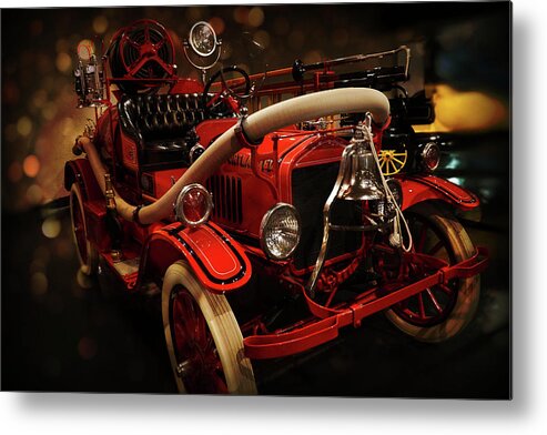 Antique Fire Truck Metal Print featuring the photograph Antique Fire Truck by Lilia S