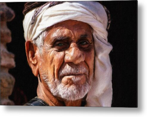 Portrait Metal Print featuring the painting Arabian old man by Vincent Monozlay