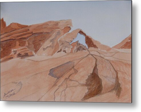 Eastern Nevada State Parks Metal Print featuring the painting Arch Rock - a watercolor sketch by Joel Deutsch