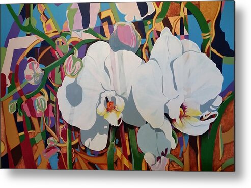Orchid Metal Print featuring the painting Argent Allusive Botanic by Marlene Gremillion